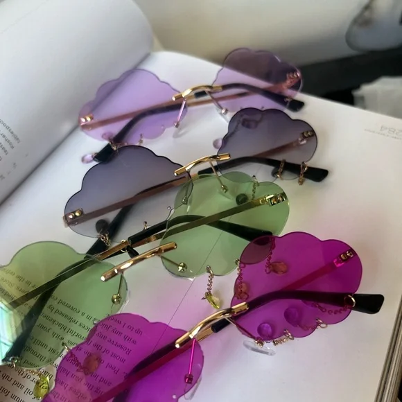 4 pieces retro rave Stylish Cloud rimless Sunglasses - Picture 2 of 4